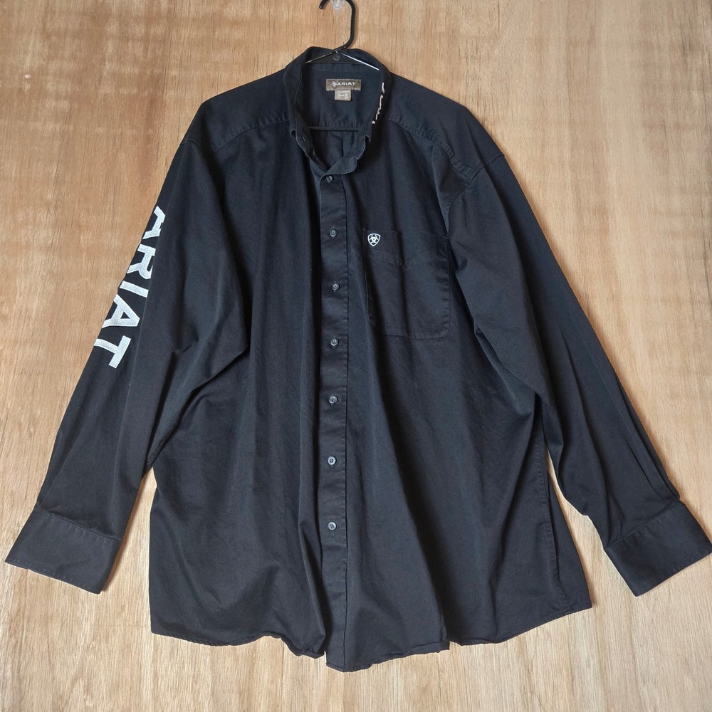 Ariat Mens 3XL Black Long Sleeve Button Down Embroidered Logo Western Work Shirt